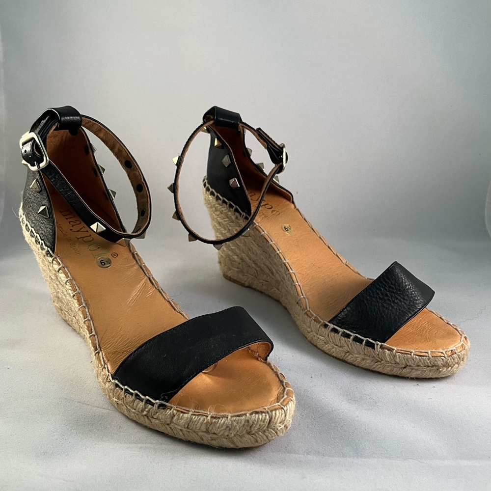 Maypol made in Spain stud black leather espadrilles size 37/size 6.5